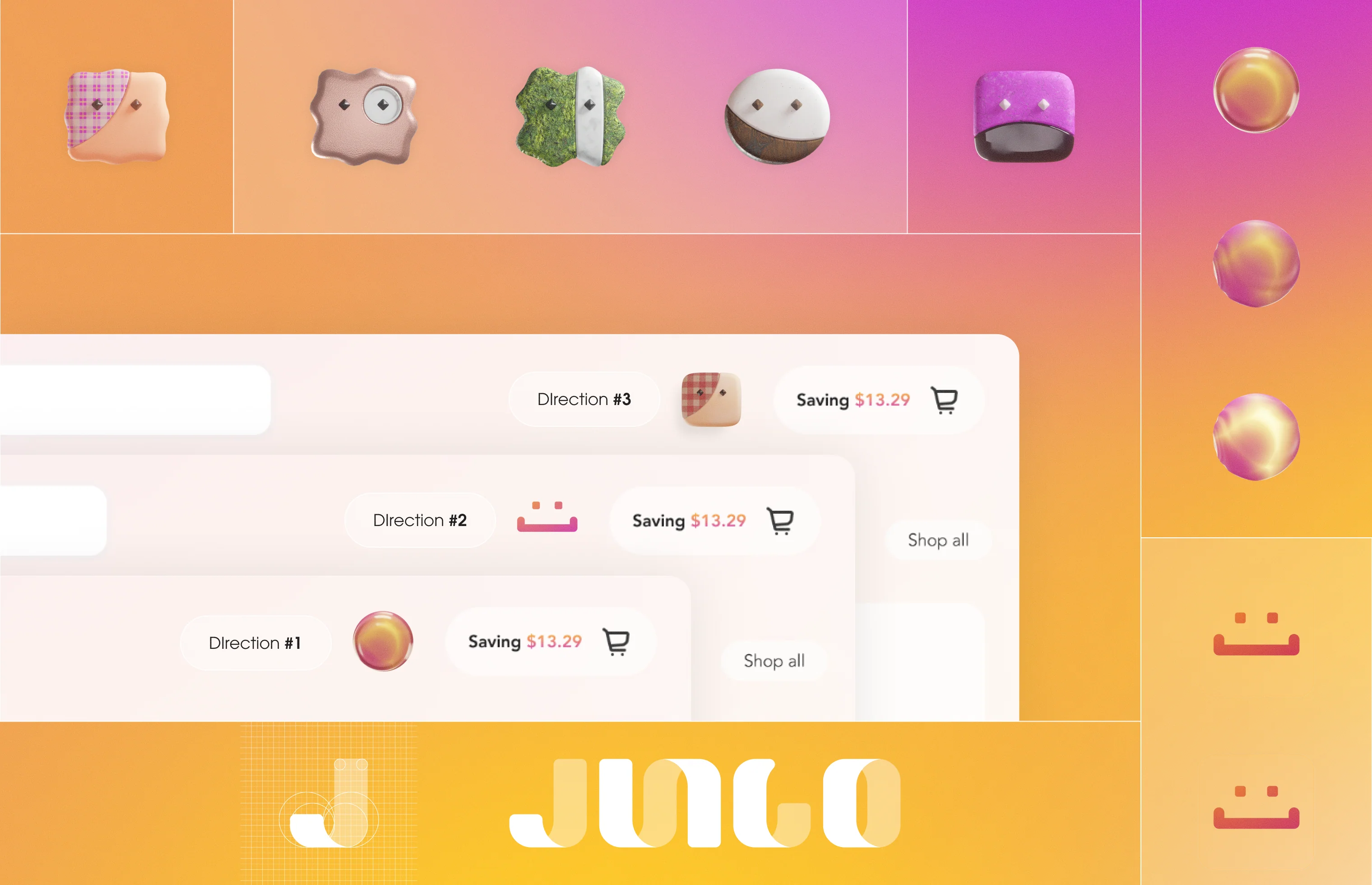 Jingo visual identity, characters and shopping interface directions