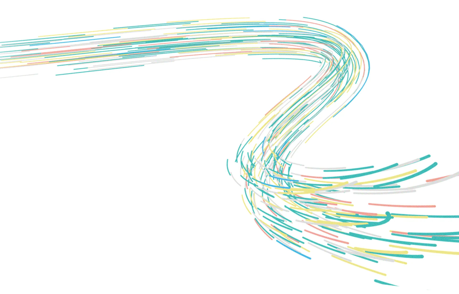Layered coloured lines flowing through a broad curve